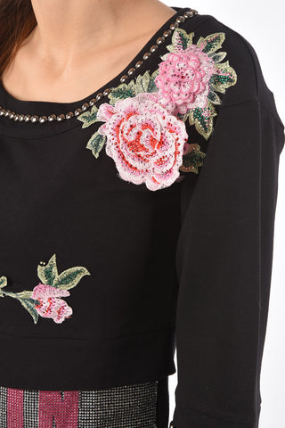 COUTURE rhinestone embellished all over LS XENIA cropped Sweatshirt