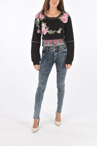 COUTURE rhinestone embellished all over LS XENIA cropped Sweatshirt