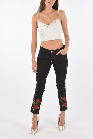 COUTURE leather LIS sweetheart neckline crop top