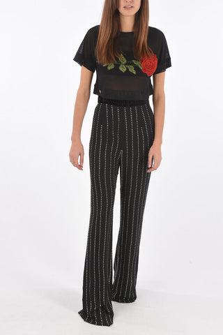 COUTURE pantalone palazzo a vita alta con crystal all over