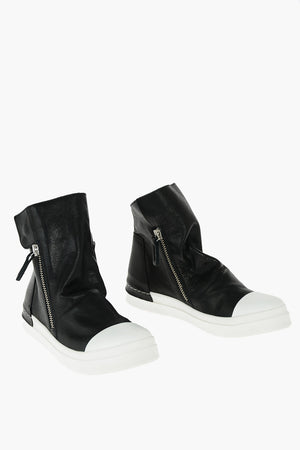 Coated Leather Side Zipped Sneakers