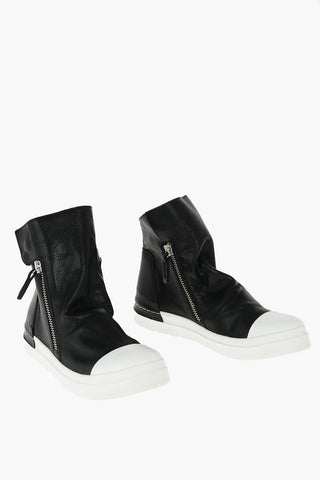 Sneakers in Pelle Spalmata con Zip Laterale