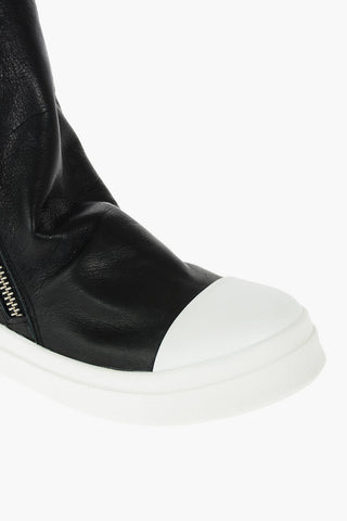Sneakers in Pelle Spalmata con Zip Laterale