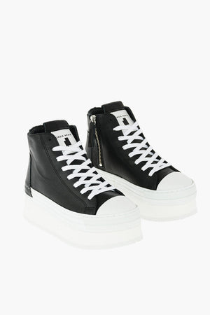 6cm leather side zip high top sneakerswith platform