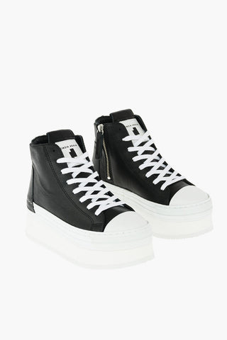 6cm leather side zip high top sneakerswith platform