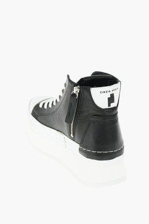 6cm leather side zip high top sneakerswith platform