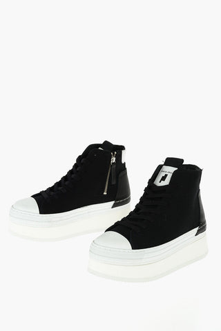 4cm fabric high top sneakers with platform