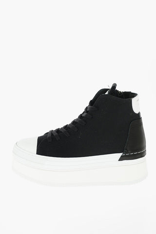 4cm fabric high top sneakers with platform