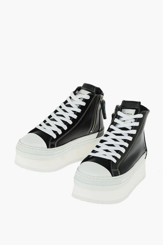4.5cm leather high top sneakers with platform