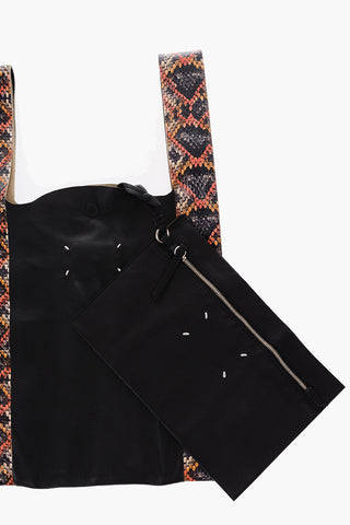 MM11 Leather Tote Bag with Snake-detailing