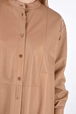 Mandarin Collar Side Split Leather Shirt