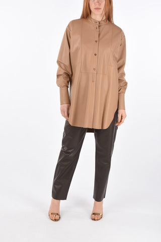 Mandarin Collar Side Split Leather Shirt