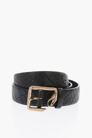 35mm crocodile printed leather belt 35mm