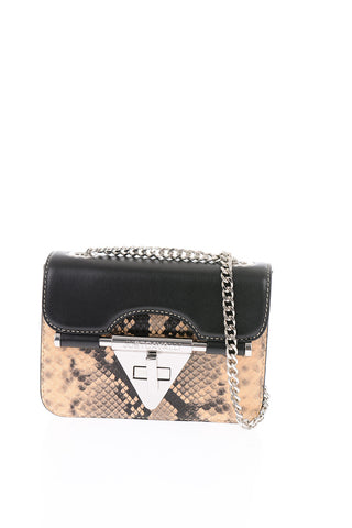 snake printed leather bag with chain shoulder strap