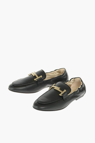 Logo Buckle Leather Loafers