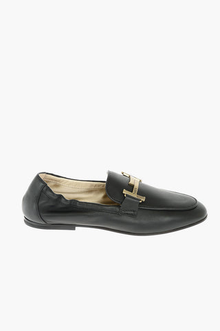Logo Buckle Leather Loafers