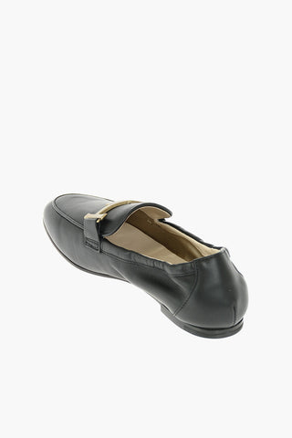 Logo Buckle Leather Loafers