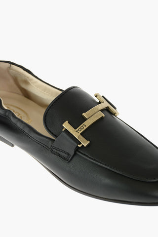 Logo Buckle Leather Loafers