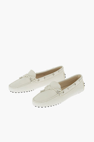 Textured Leather Boat Loafers with Bow