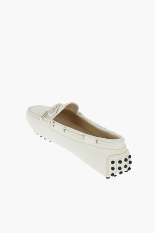 Textured Leather Boat Loafers with Bow
