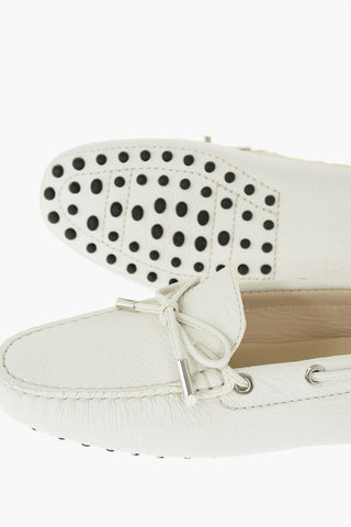 Textured Leather Boat Loafers with Bow