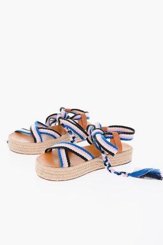 Raffia Sole Leather Details Platform Sandals