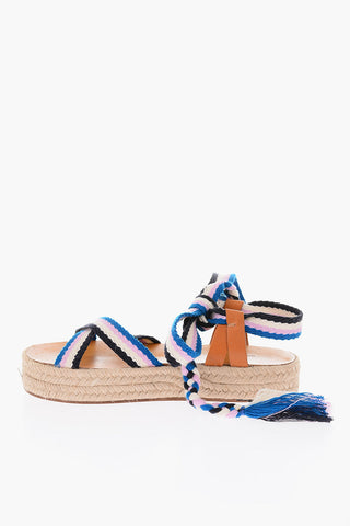 Raffia Sole Leather Details Platform Sandals