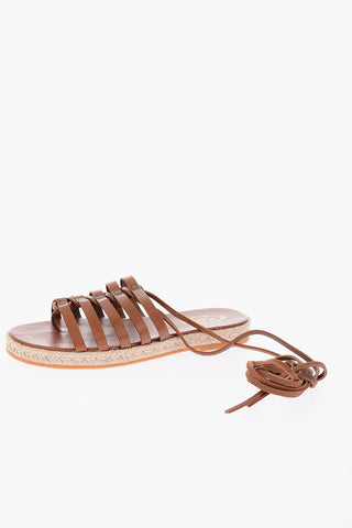 Raffia Sole Leather Sandals with Ankle Strap