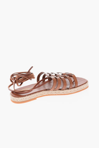 Raffia Sole Leather Sandals with Ankle Strap