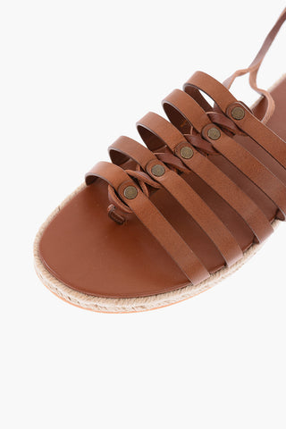 Raffia Sole Leather Sandals with Ankle Strap