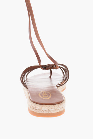 Raffia Sole Leather Sandals with Ankle Strap