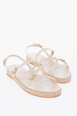 Sandali in Pelle con Suola in Raffia