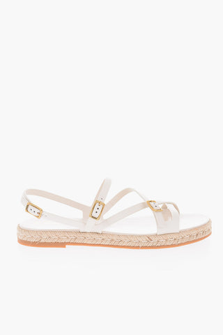 Sandali in Pelle con Suola in Raffia