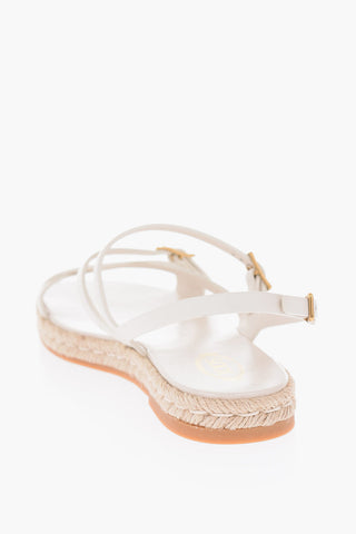 Sandali in Pelle con Suola in Raffia