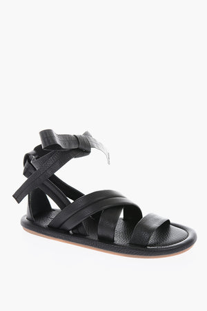 Cuir Sole Textured Leather Flat Sandals