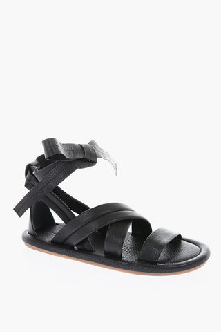 Cuir Sole Textured Leather Flat Sandals