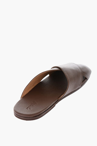Textured Leather Slip On Flat Sandals