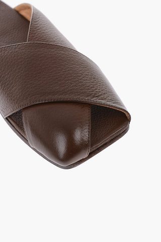 Textured Leather Slip On Flat Sandals