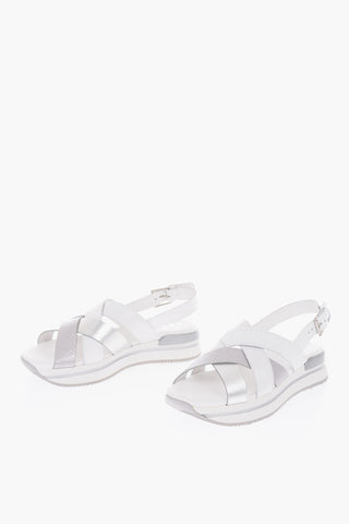 Two Tone Crossed Motif Leather Sandals