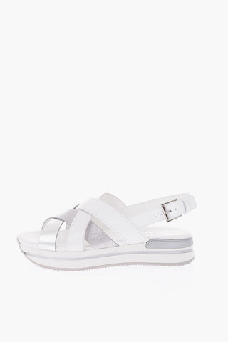Two Tone Crossed Motif Leather Sandals