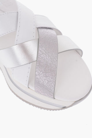 Two Tone Crossed Motif Leather Sandals