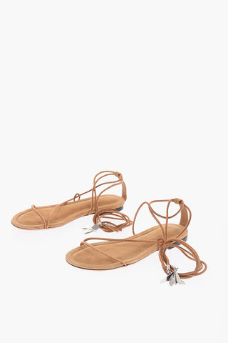 Suede Flat Sandals with Charms