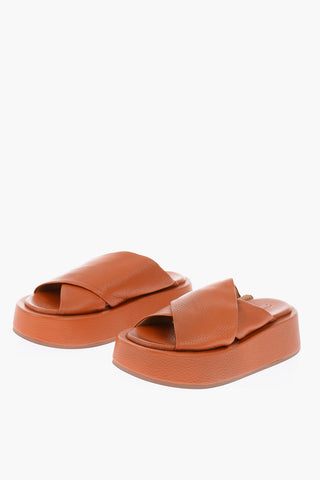 Slip On Textured Leather Platform Sandals