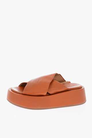 Slip On Textured Leather Platform Sandals