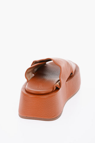 Slip On Textured Leather Platform Sandals