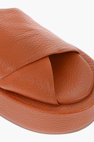 Slip On Textured Leather Platform Sandals