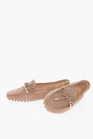 Suede Boat Loafers with Bow