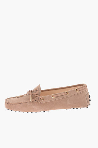 Suede Boat Loafers with Bow