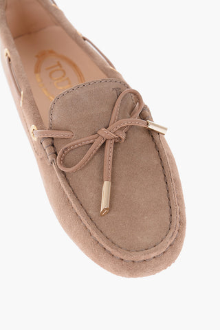 Suede Boat Loafers with Bow
