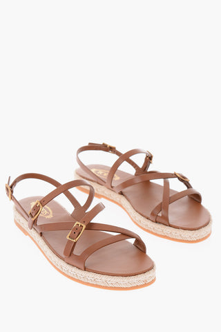 Raffia Sole Leather Sandals with Ankle Strap